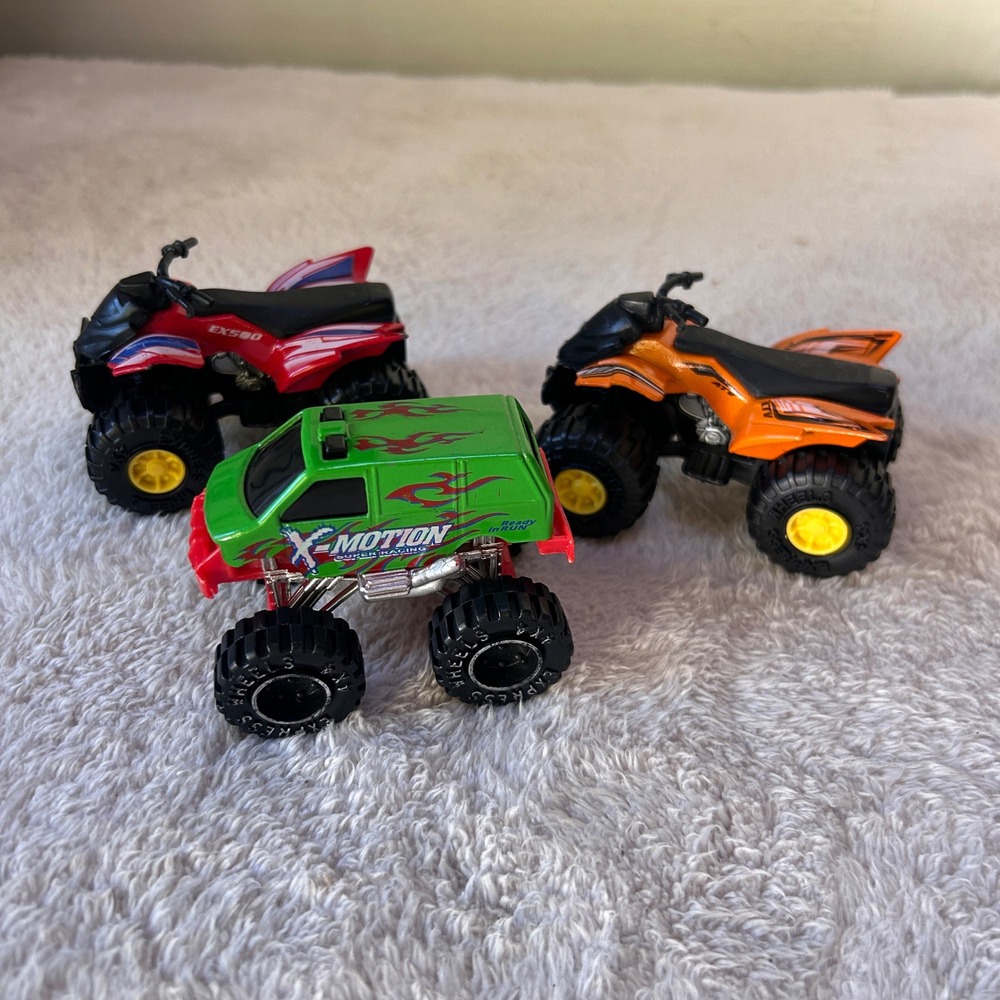 Greenbrier International Toy Vehicle Lot X-Motion Monster Van and ATV Quads 3pc